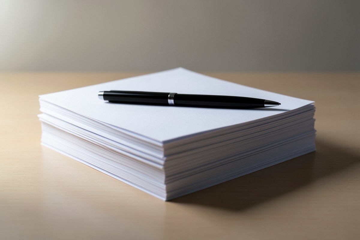 A stack of papers with a pen, representing terms and conditions documents.